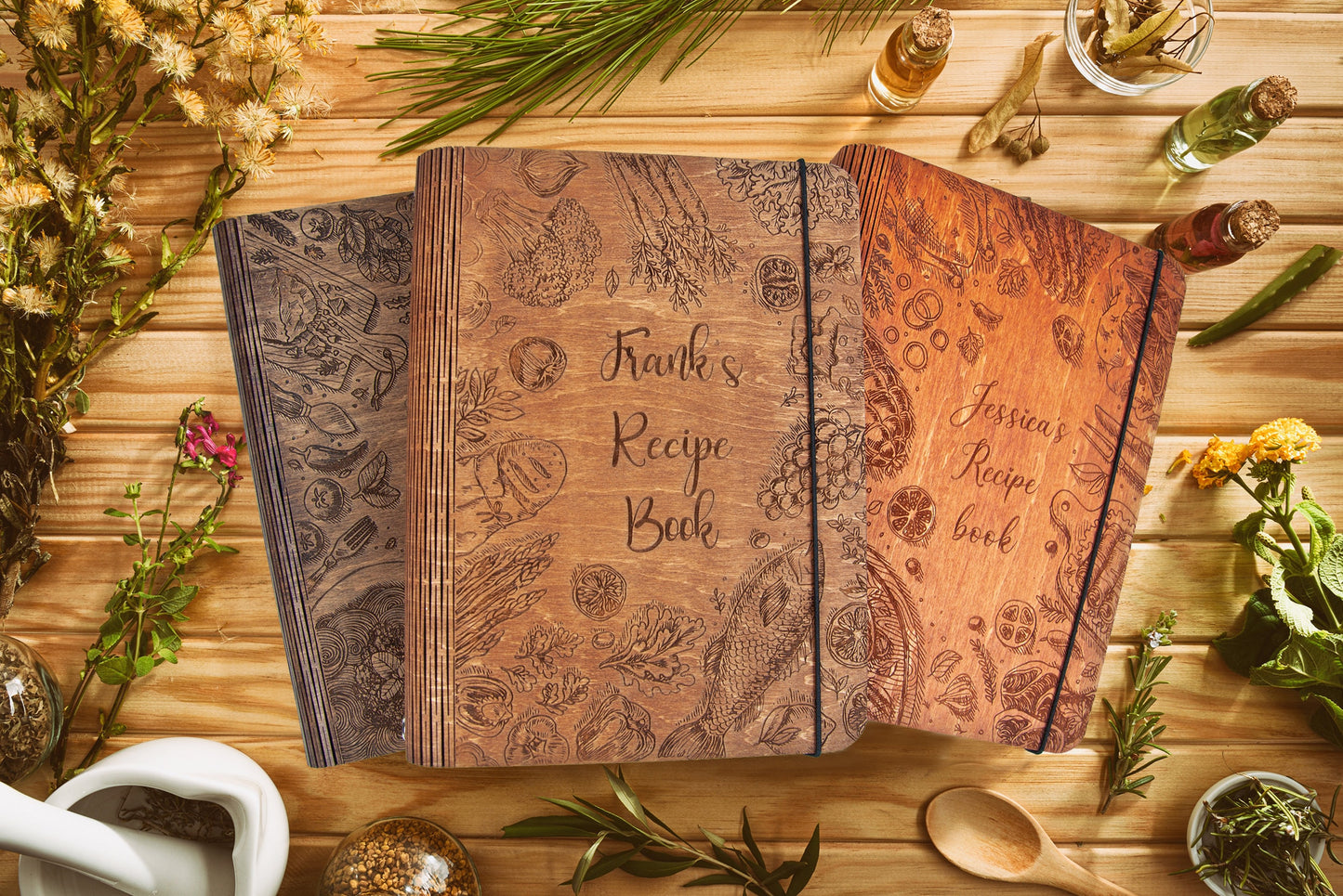 Personalized Wooden Recipe Book Binder Custom Journal Cookbook Notebook Valentine's Day Gift Moms Bridal Shower Gift Daughter Birthday Gift