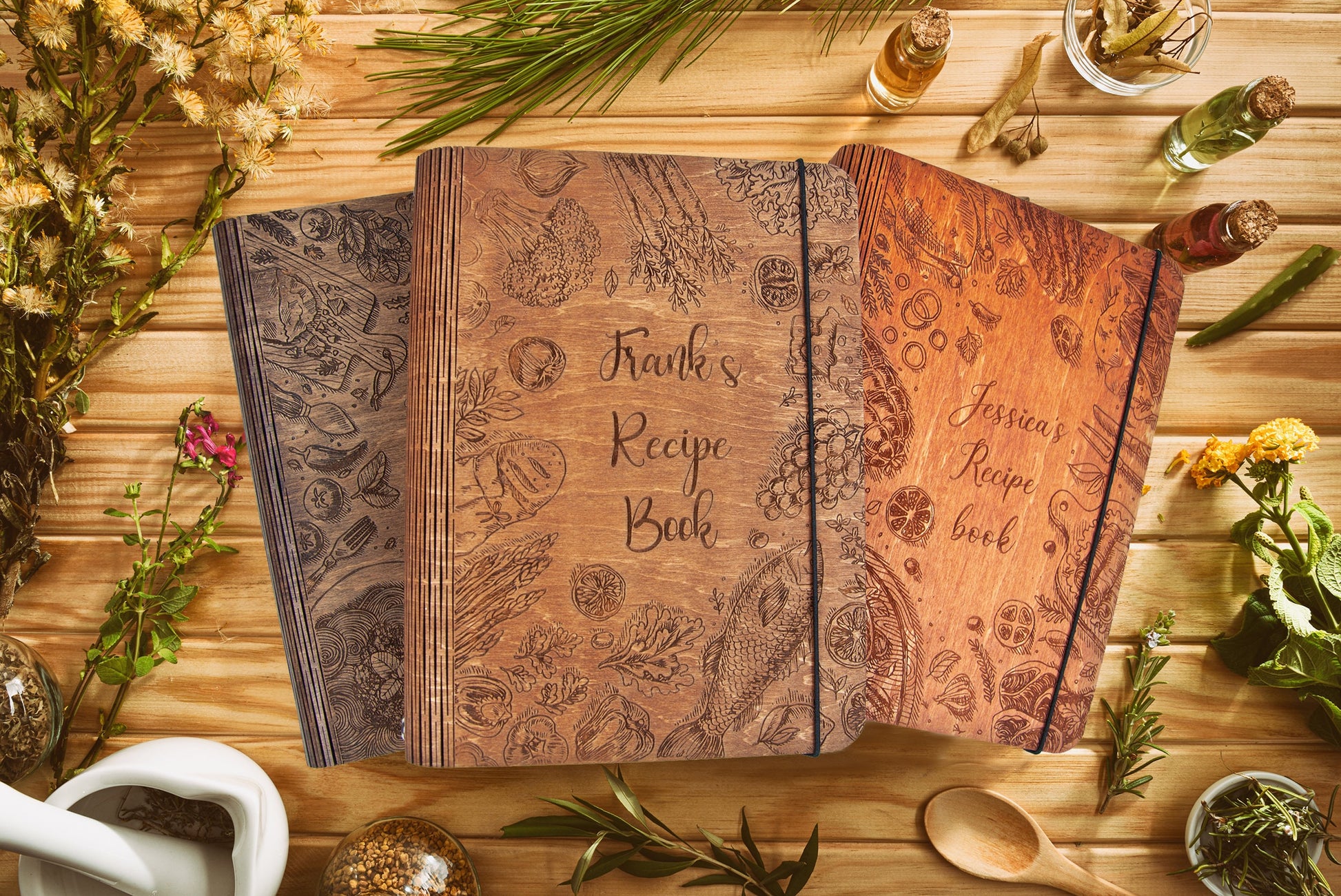 Personalized Wooden Recipe Book Binder Custom Journal Cookbook Notebook Valentine's Day Gift Moms Bridal Shower Gift Daughter Birthday Gift