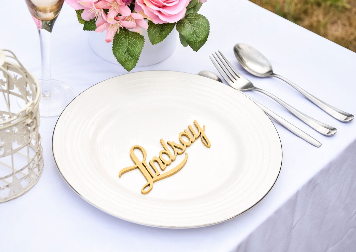 Personalized Wedding Place Cards, Wooden Laser Cut Names
