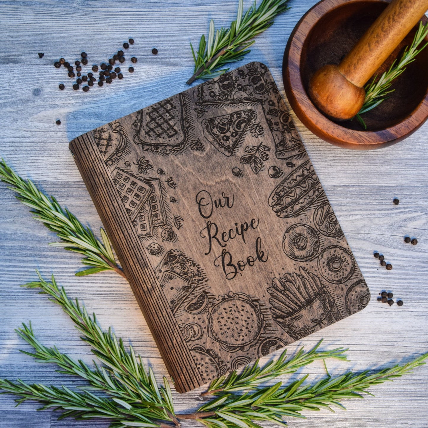 Recipe Binder Personalized Recipe Book Wooden Binder Gift for Mother in Law Custom Cookbook Christmas Gift for Her Wife 5th Anniversary