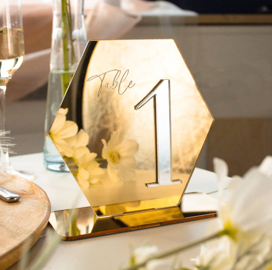 Wedding Table Number Holders Calligraphy Personalized Gold Mirror Sign Modern Centerpieces Clear Acrylic Wedding