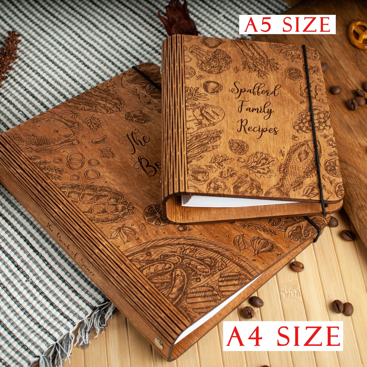 Custom Cookbook, Recipe Book Custom, Personalized CookBook, Wooden Cover Notebook, Mom Birthday Gift, Blank Cookbook, Recipe Journal