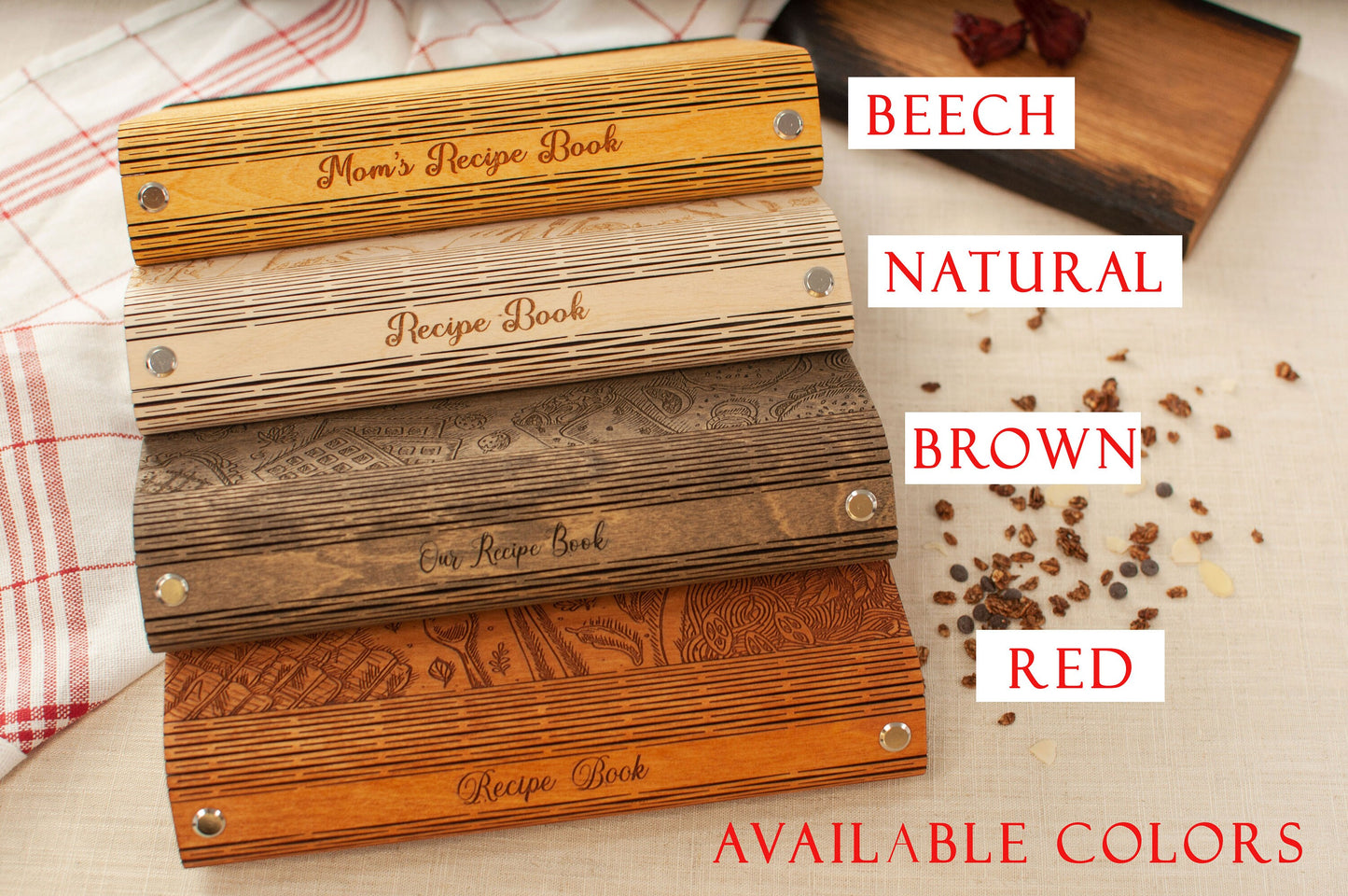 Custom Cookbook, Recipe Book Custom, Personalized CookBook, Wooden Cover Notebook, Mom Birthday Gift, Blank Cookbook, Recipe Journal