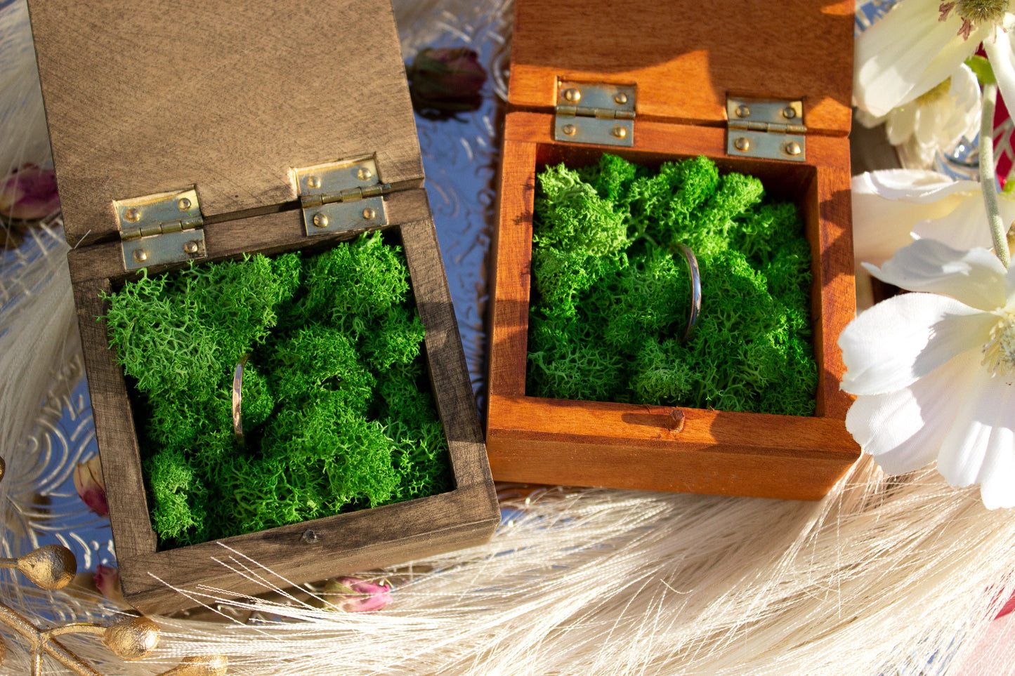 Wedding Ring Box, Wedding Ceremony, Proposal Ring Box, Custom Wood Ring Box, Box With Stabilized Moss, Square Ring Bearer, Anniversary